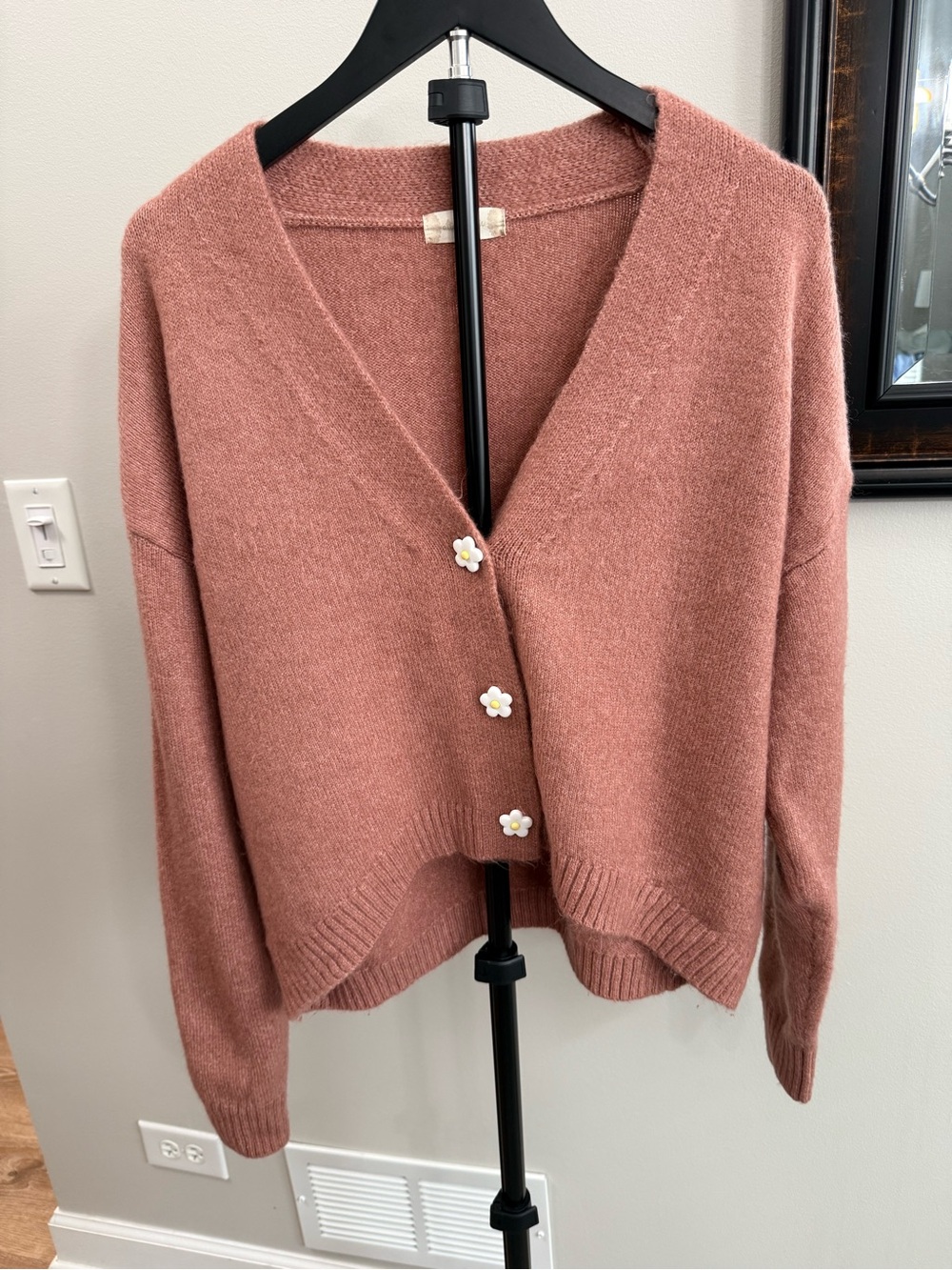 Altar'd State Dusty Rose V-Neck Cardigan with Daisy Buttons